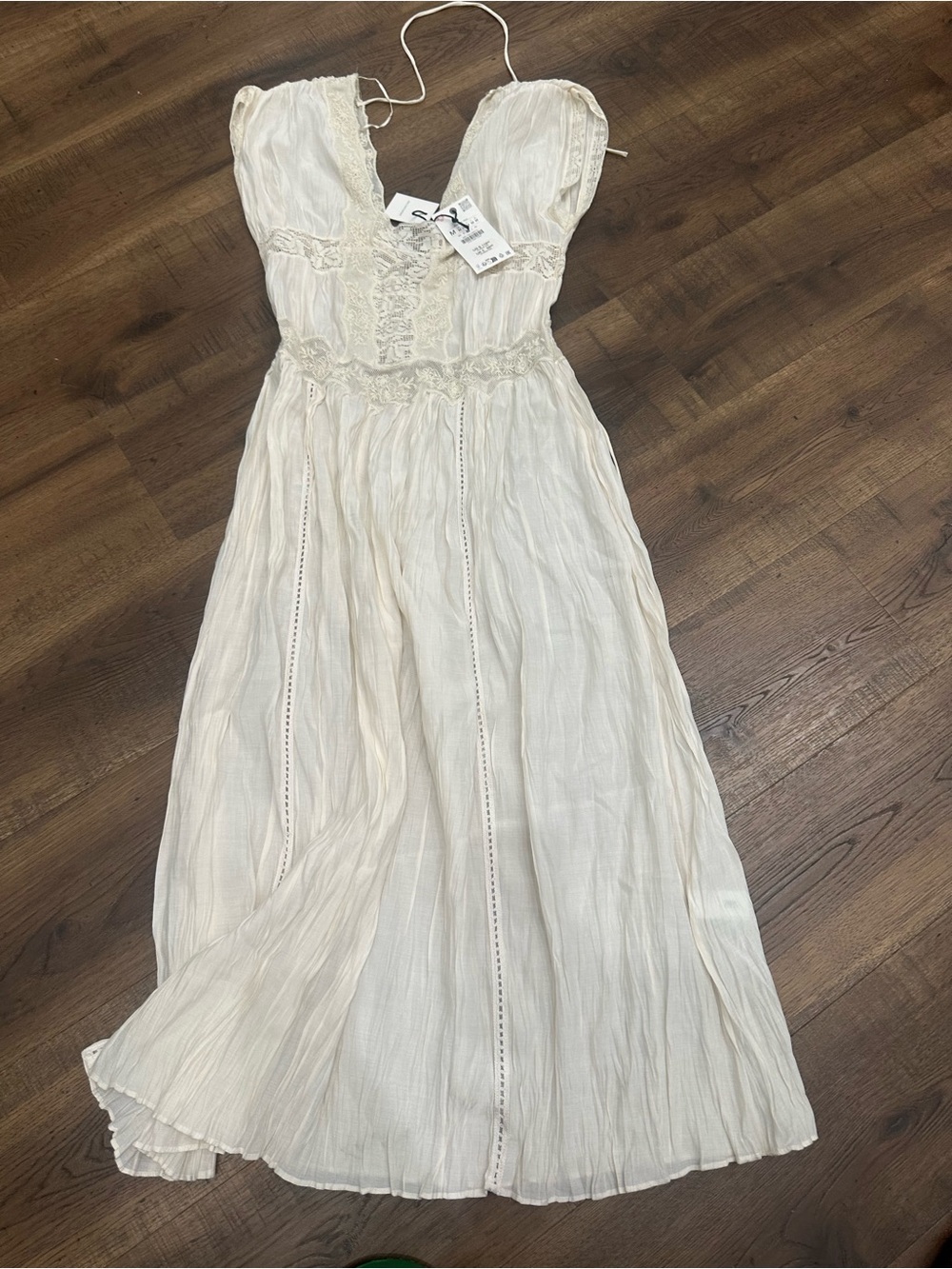 Zara Cream Lace-Trim Maxi Dress
